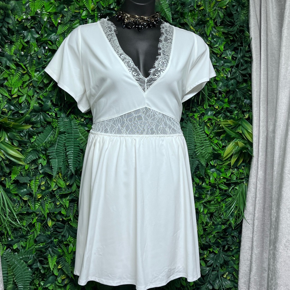 Torrid Nightfall Dress 18 Cream White Lace Babydoll Mini Flutter Sleeve 4031 - Picture 3 of 8